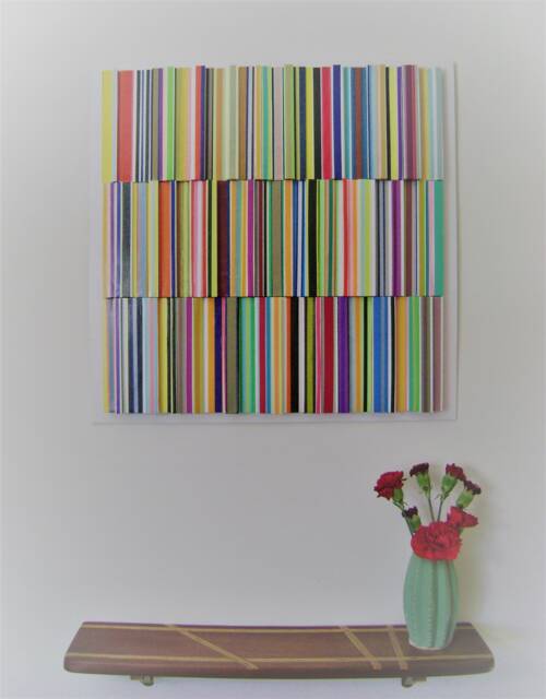 "Sold Geometric Wall Sculpture, Wood & Paper Collage, " - image 1