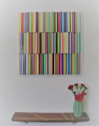 "Sold Geometric Wall Sculpture, Wood & Paper Collage, " - thumbnail 1