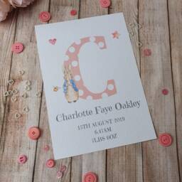 Personalised Peter Rabbit Print For New Baby Girl/Boy. Newborn Gift. Nursery Prints. Pink Or Blue. Baby Gift - thumbnail 2