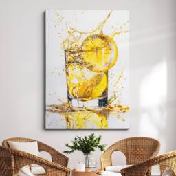 Lemon Water Glass Beverage Watercolor Painting Framed Poster Print & Canvas Wall Decor Art Bedroom Home Interior Bar Kitchen Gift