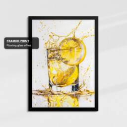 Lemon Water Glass Beverage Watercolor Painting Framed Poster Print & Canvas Wall Decor Art Bedroom Home Interior Bar Kitchen Gift - thumbnail 2