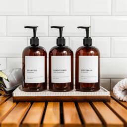 Amber Plastic Shampoo & Conditioner Bottles, Custom Labels, Minimalist, Refillable 500Ml, Soap Dispenser, Shower Dispenser Set - thumbnail 2
