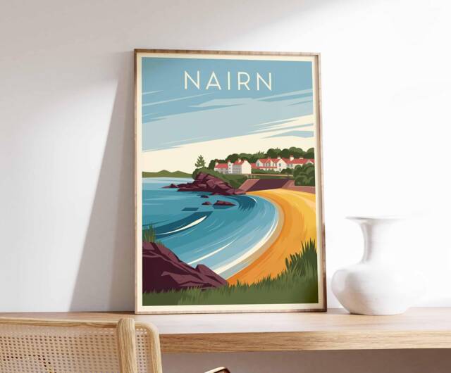 Nairn Scotland Print Coastal Travel Poster, Seaside Wall Art - image 1