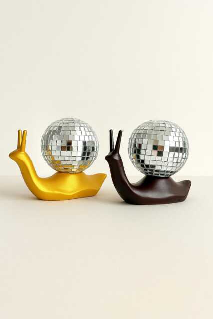 Disco Ball Snail Figurine Retro 70S Home Decor - image 1