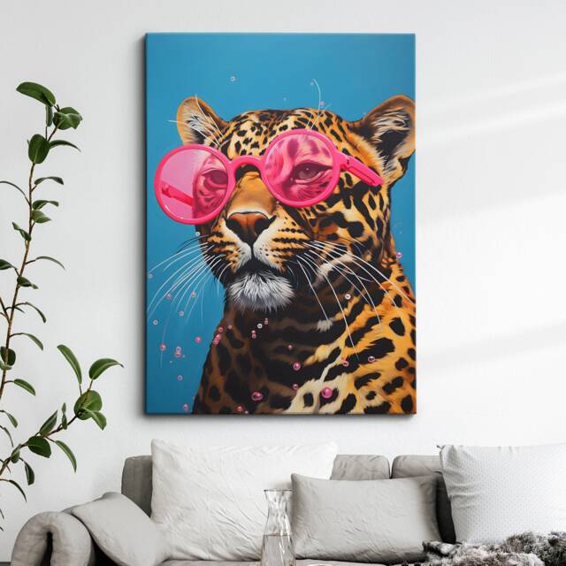 Leopard Wearing Pink Glasses Painting Framed Poster Print & Canvas Wall Decor Art Bedroom Home Interior Funny Animal Lover Gift - image 1