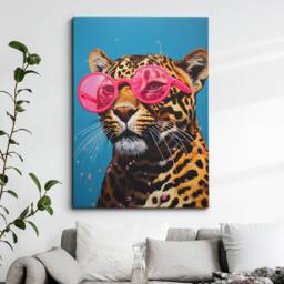 Leopard Wearing Pink Glasses Painting Framed Poster Print & Canvas Wall Decor Art Bedroom Home Interior Funny Animal Lover Gift