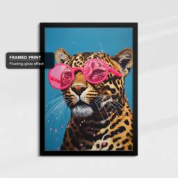 Leopard Wearing Pink Glasses Painting Framed Poster Print & Canvas Wall Decor Art Bedroom Home Interior Funny Animal Lover Gift - thumbnail 2