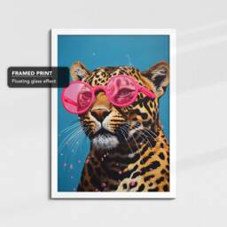 Leopard Wearing Pink Glasses Painting Framed Poster Print & Canvas Wall Decor Art Bedroom Home Interior Funny Animal Lover Gift - thumbnail 3