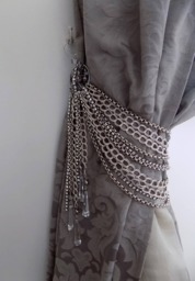 Set Of 2 Luxury Silver & Swarovski Drops Curtain Holders, Chains Bohemian Crystals Decorative Holders - thumbnail 1
