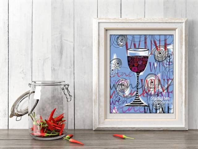 Wine Print, Glass Art, Red Wine, Print For Lover, Merlot Cabernet Kitchen I Love - image 1