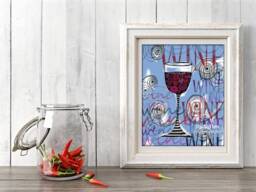 Wine Print, Glass Art, Red Wine, Print For Lover, Merlot Cabernet Kitchen I Love - thumbnail 1