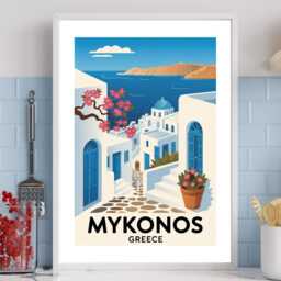 Mykonos Travel Poster - Vintage Wall Print Seaside Holiday Destination- Destination Art A5 A4 A3 Framed Or Unframed - thumbnail 2