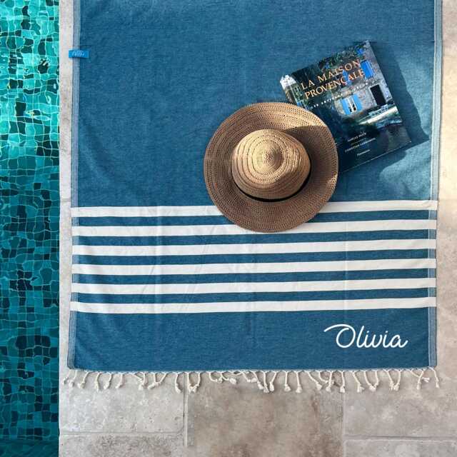 Personalised Blue Beach Towel, Cotton Anniversary Gift, 2nd Anniversary Gift, Wedding Gift Personalised - image 1