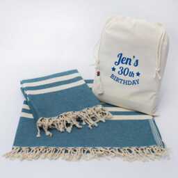 Personalised Blue Beach Towel, Cotton Anniversary Gift, 2nd Anniversary Gift, Wedding Gift Personalised - thumbnail 4