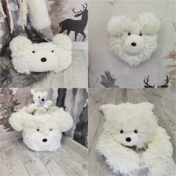 White Bear Nursery Rug - Round Fluffy Play Mat For Baby Room, Personalized Woodland Decor - thumbnail 3