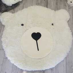 White Bear Nursery Rug - Round Fluffy Play Mat For Baby Room, Personalized Woodland Decor - thumbnail 2