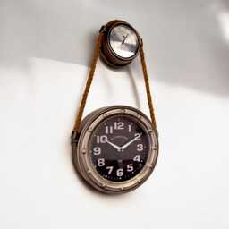 Olive Wood Clock Stainless Steel Rope Accent, Rustic Wall Decor - thumbnail 3