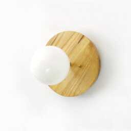 Ash Wood & Opal Glass Globe Sconce Wooden Flush Mount Wall Light Fixture Foyer Lighting Bathroom Kitchen - thumbnail 2