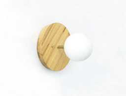 Ash Wood & Opal Glass Globe Sconce Wooden Flush Mount Wall Light Fixture Foyer Lighting Bathroom Kitchen