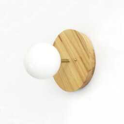 Ash Wood & Opal Glass Globe Sconce Wooden Flush Mount Wall Light Fixture Foyer Lighting Bathroom Kitchen - thumbnail 4