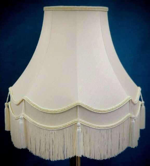 Handmade Cream Fabric Lampshade Scalloped Edge With Tassels - image 1