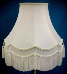 Handmade Cream Fabric Lampshade Scalloped Edge With Tassels - thumbnail 1