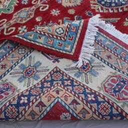 Red 9x12 Kazak Area Rug, Afghan Hand Knotted Veg Dyes Wool Geometric Rugs For Living Room, Bedroom Dining Table Rug, Oriental Rug - thumbnail 4