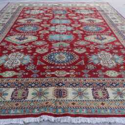 Red 9x12 Kazak Area Rug, Afghan Hand Knotted Veg Dyes Wool Geometric Rugs For Living Room, Bedroom Dining Table Rug, Oriental Rug - thumbnail 3