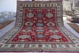 Red 9x12 Kazak Area Rug, Afghan Hand Knotted Veg Dyes Wool Geometric Rugs For Living Room, Bedroom Dining Table Rug, Oriental Rug - thumbnail 1