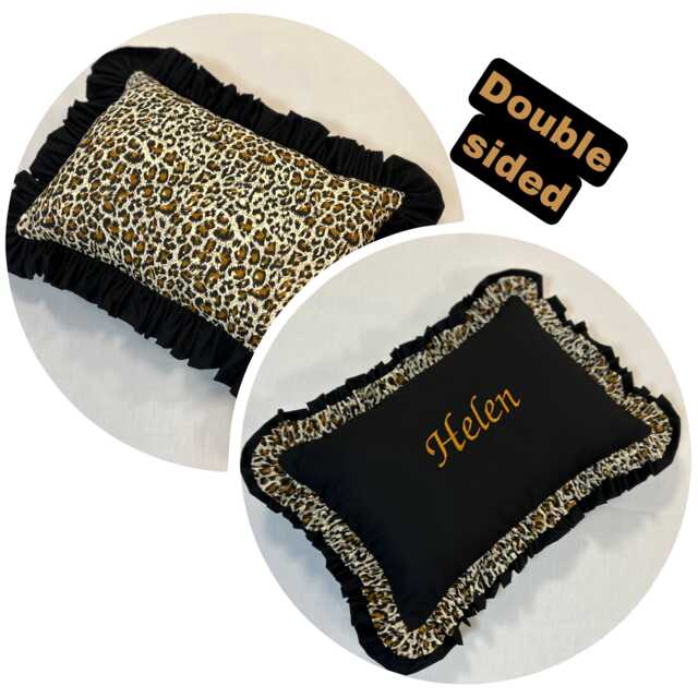 Personalised Leopard Frilled Pillow Unique Print Cushion + Double Ruffle Scatter Decorative Plush Throw Reversible Animal - image 1