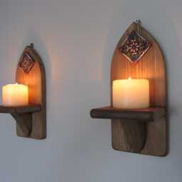 Reclaimed Wood Wall Sconces With Handmade Mexican Tile - Set Of 2 - thumbnail 2