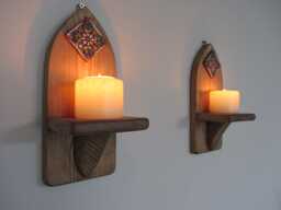 Reclaimed Wood Wall Sconces With Handmade Mexican Tile - Set Of 2 - thumbnail 1