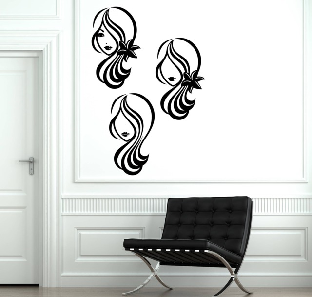 Wall Vinyl Decal Sticker Silhouette Beautiful Woman's Head Makeup Hairstyle Beauty Salon Decor - 2422Dn - image 1