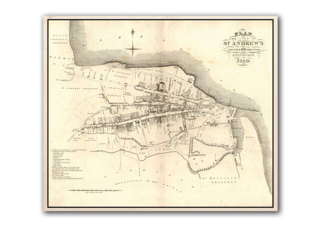 Old Map Of St. Andrews - Ancient Scottish Fine Art Print Antique Town Survey By John Wood, St University, From 1820 - image 1