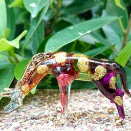 Giraffe Stoop Miniature Figurines Animals Hand Painted Blown Glass Art 22K Gold Trim Collectible Gift Decorate, Multi-Orange - thumbnail 3
