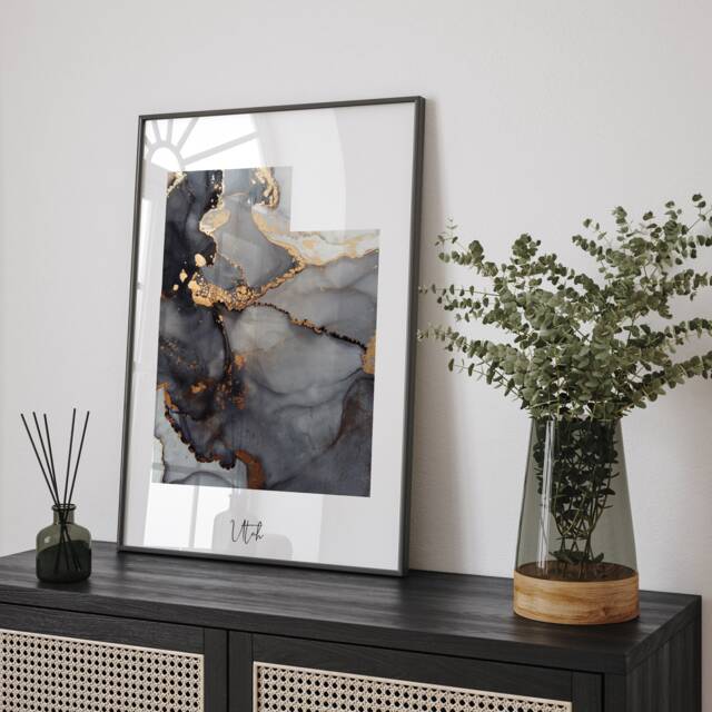 Utah Map Black & Gold Wall Art Print Us State - Usa United States Of America [Ev] - image 1