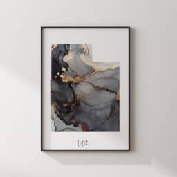 Utah Map Black & Gold Wall Art Print Us State - Usa United States Of America [Ev] - thumbnail 3