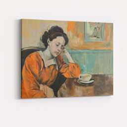 Thoughtful Woman Coffee Shop Impressionist Interior Portrait Canvas Wall Art Print Decor Picture Ready To Hang - thumbnail 4
