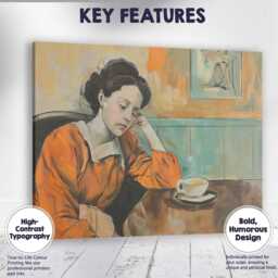 Thoughtful Woman Coffee Shop Impressionist Interior Portrait Canvas Wall Art Print Decor Picture Ready To Hang - thumbnail 1
