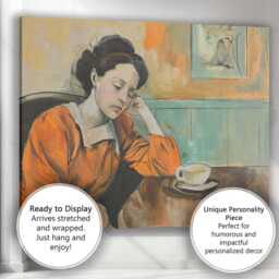 Thoughtful Woman Coffee Shop Impressionist Interior Portrait Canvas Wall Art Print Decor Picture Ready To Hang - thumbnail 3