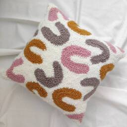 Handmade Punch Needle Pillow Cover, Geometric Embroidered Cushion - thumbnail 2