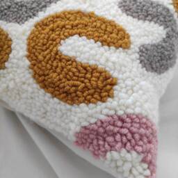 Handmade Punch Needle Pillow Cover, Geometric Embroidered Cushion - thumbnail 3