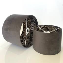 New Luxury Hq Double Sided Platinum Grey Velvet & Leopard Print Brown Combination Lamp Shade Pendant Light - thumbnail 2