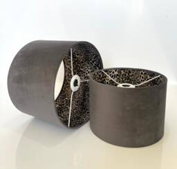 New Luxury Hq Double Sided Platinum Grey Velvet & Leopard Print Brown Combination Lamp Shade Pendant Light - thumbnail 1