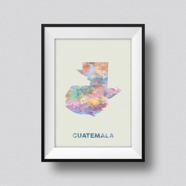 Guatemala Map Watercolor Art Print Ink Splash Poster Canvas, Map