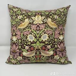 strawberry Thief Cushion in A William Morris Design - Chocolate - thumbnail 1