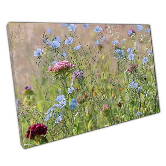 Serene Blue & Pink Wildflower Meadow Canvas Ready-To-Hang Wall Art For Home Or Office Decor - image 1