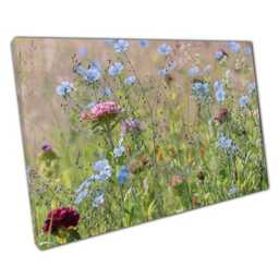 Serene Blue & Pink Wildflower Meadow Canvas Ready-To-Hang Wall Art For Home Or Office Decor - thumbnail 1