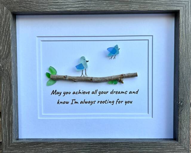 "Sea Glass Birds Art, Inspirational Gift ""Achieve Your Dreams" - image 1