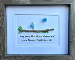 "Sea Glass Birds Art, Inspirational Gift ""Achieve Your Dreams" - thumbnail 1
